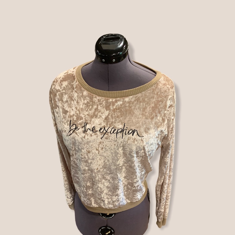 Wet Seal Beige Long Sleeve Velvet Top